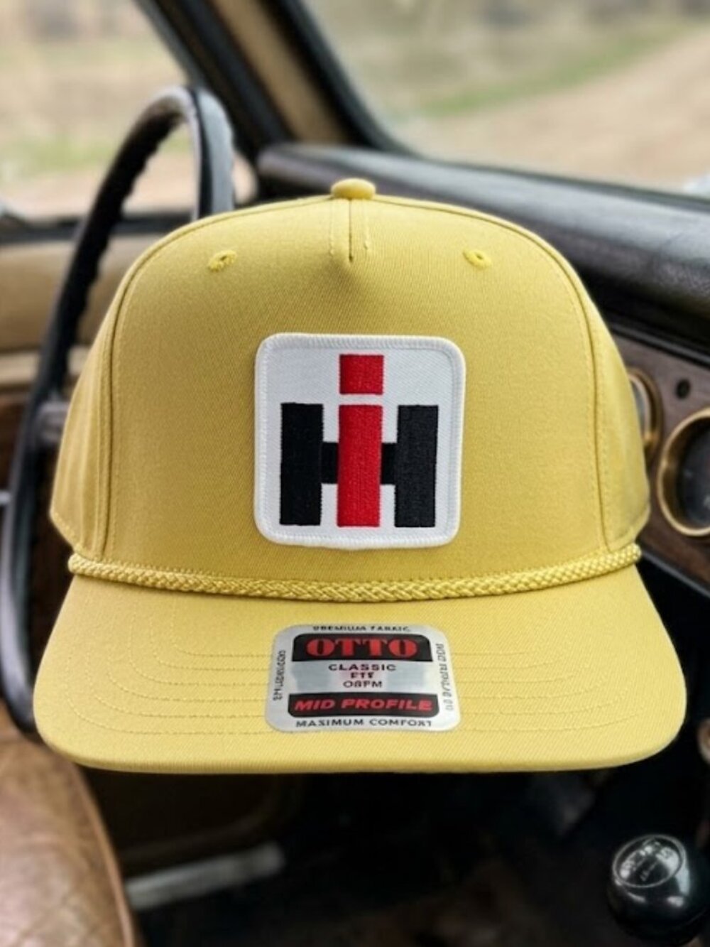 International Harvester IH Patch Yellow OTTO Rope Hat Farmall Snapback Farmer 80